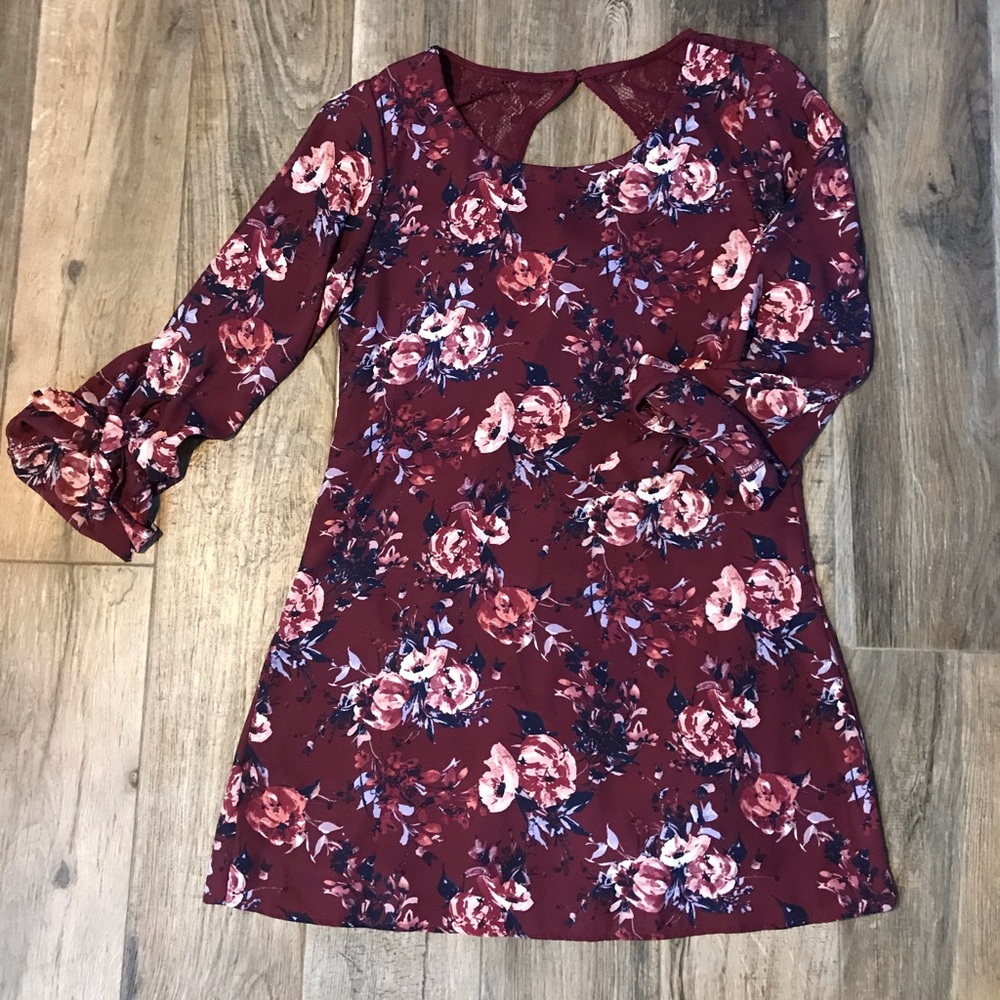 Maroon floral print dress